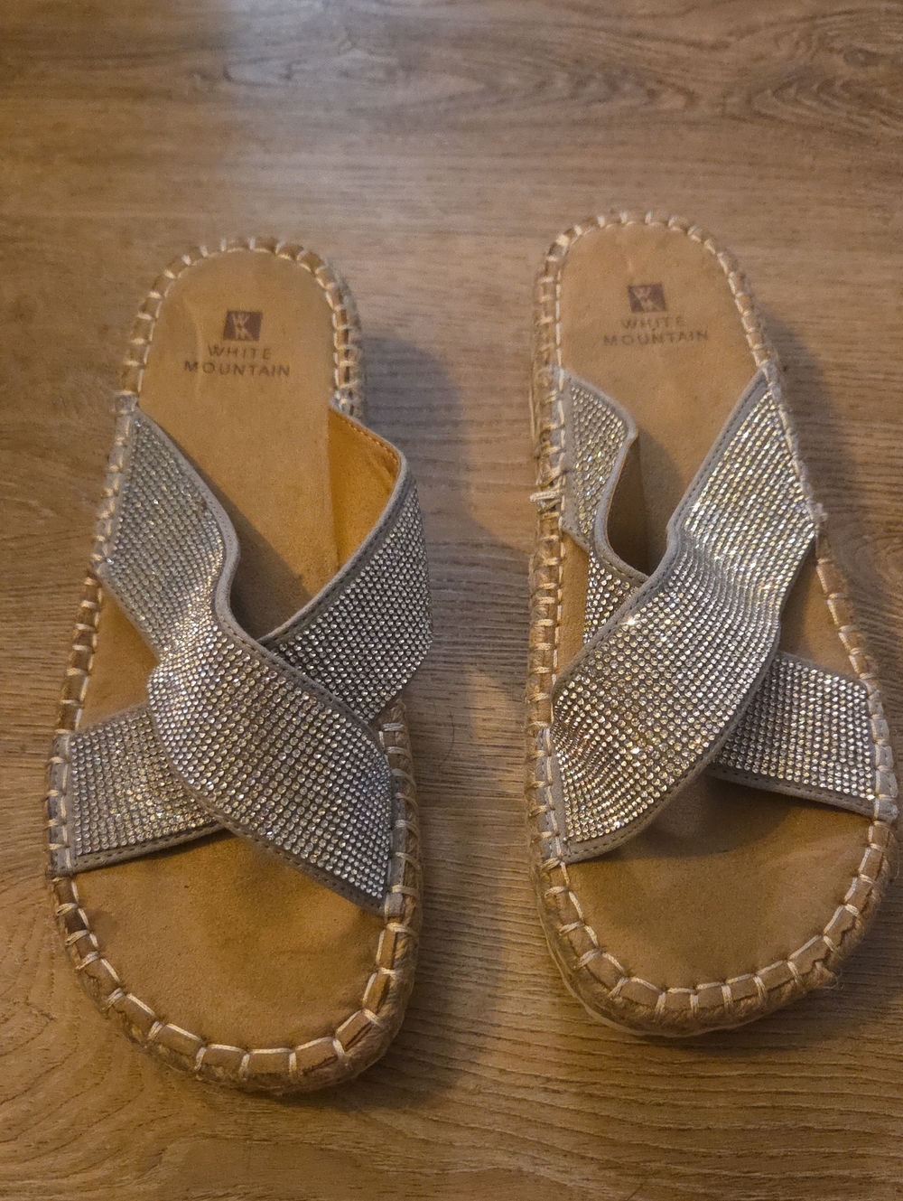 White Mountain Silver Crisscross Slide Sandals with Sparkle